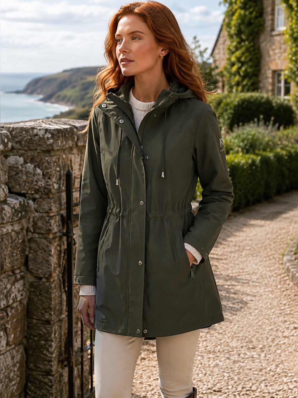 LAUREN RALPH LAUREN Olive Weatherproof Performance Utility Hooded Jacket, XS